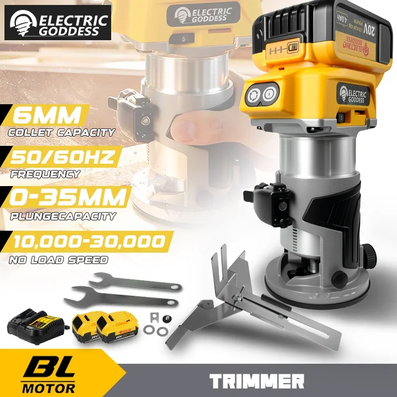 

Electric Goddess Brushless 6mm Electric Trimmer Cordless Woodworking Milling Slotting Machine For Dewalt 20V Battery Pins ﻿