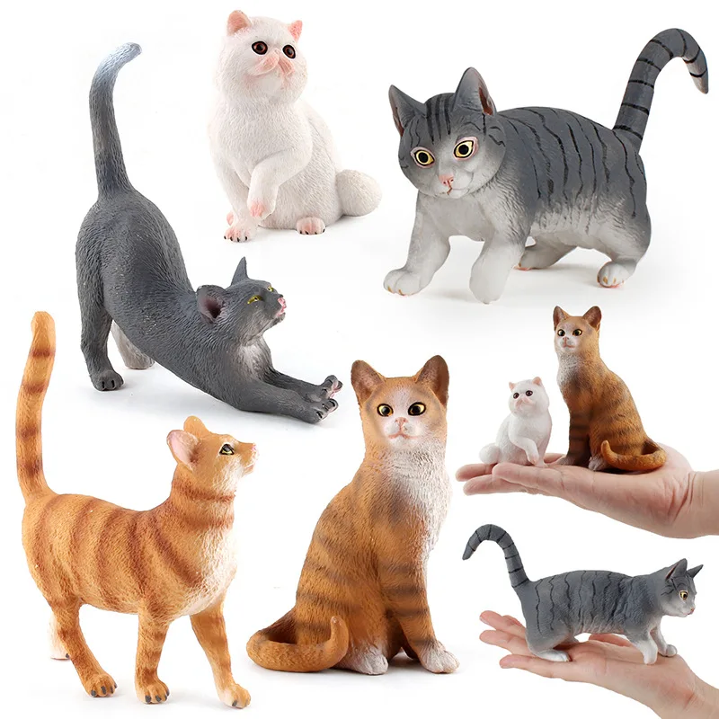 New Simulation Wild Animal Model Toys Set White Pet Cat Poultry Orange Cat Action Figure Cognition Educational Toy for Childrens