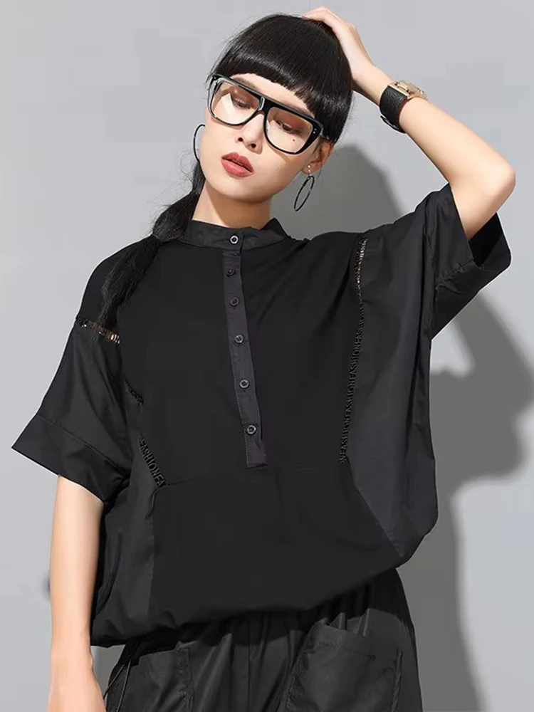 AmaxluluE 2025 letnia koreańska moda damska patchworkowa koszulka koszule damskie w stylu Punk czarne t-shirty damskie ponadgabarytowe bawełniane topy — zdjęcie 4