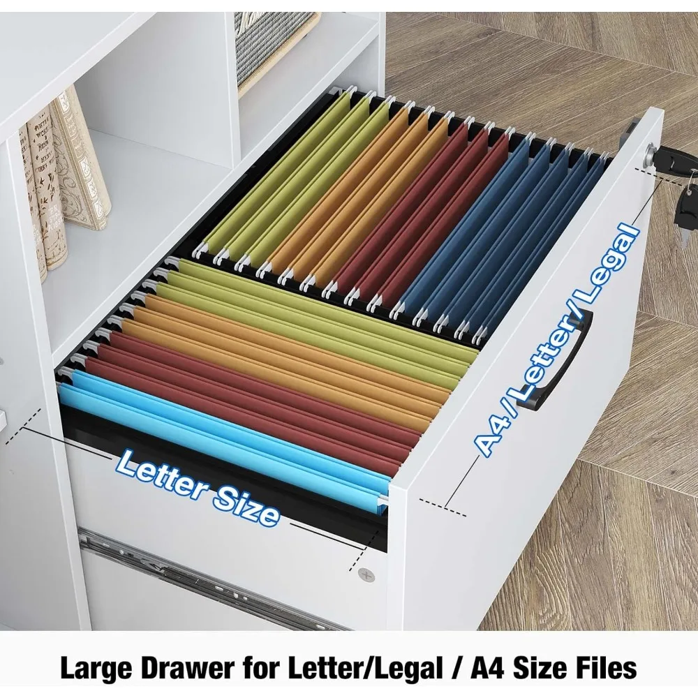 File Cabinet, with Charging Station, Mobile Lateral Filing Cabinets with Locking Drawer, with Open Storage Shelf, File Cabinet