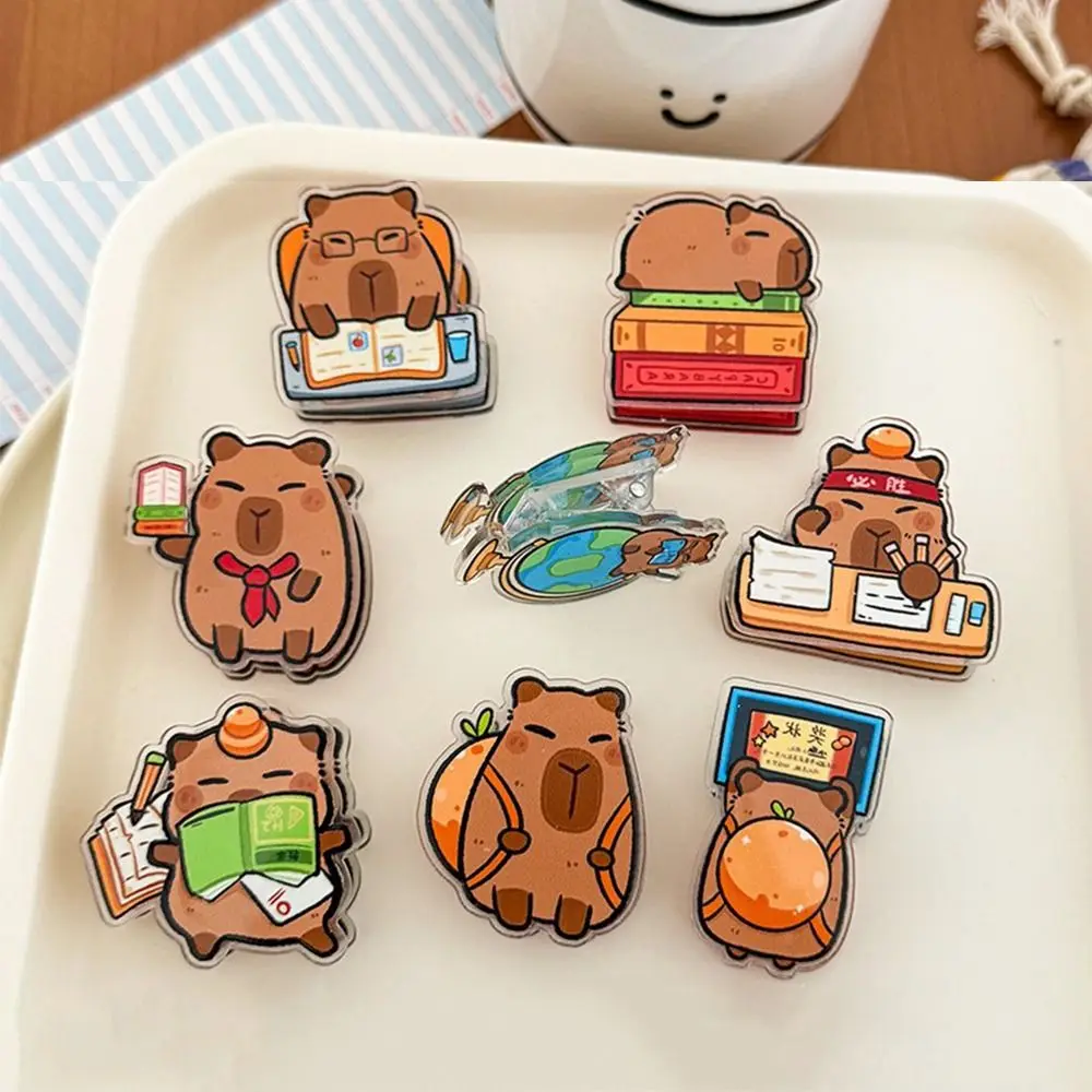 Creative Cute Paper Clip Kawaii Lovely Capybara Acrylic Clip Double Sided Decorative Binding Sealing Clamp Student