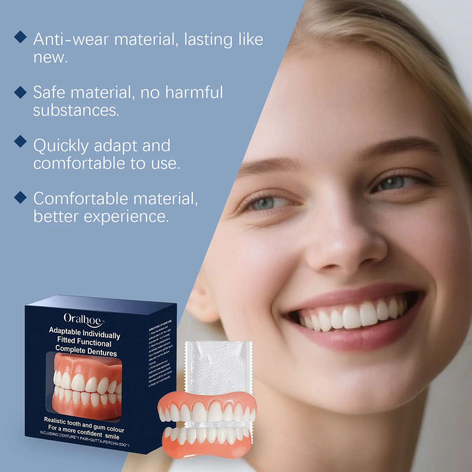 Oralhoe Silicone Dental Kit Temporary Fake Teeth Upper Lower Full Set Reusable Dental Veneer Whiten Simulation Teeth Denture Kit