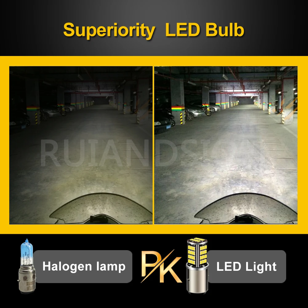 White Motorcycle Motorbike H6 Headlight 6V 12V DC BA20D Bixenon Beam 2835 56smd LED Moped Scooter ATV Lamp Bulb Aluminum Light