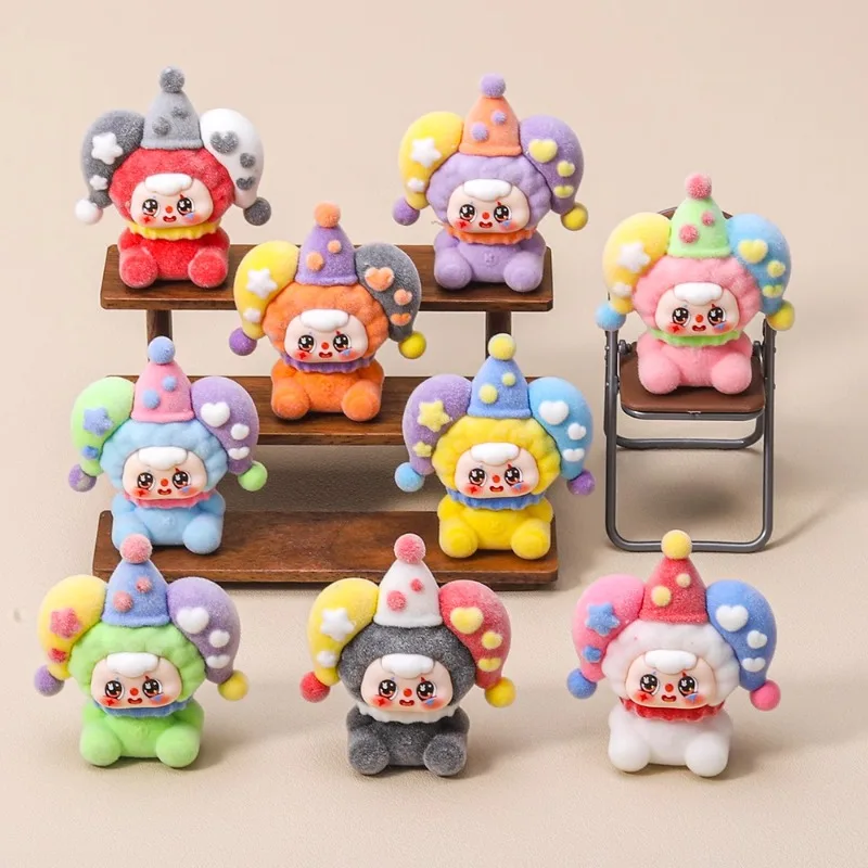 

Cute Flocking Circus Clown Dolls Series Q Version Miniature Tabletop Ornaments