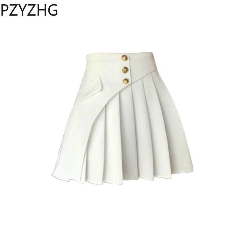 

2023 New Women Clothing Patchwork Button Pleated Summer Solid Color Fashion Casual Streetwear Young Style Skinny Mini Skirts