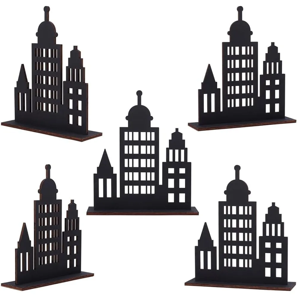 

6Pcs Plywood Wooden Castle Display Decorations Home Decorations Black 180x50x200mm