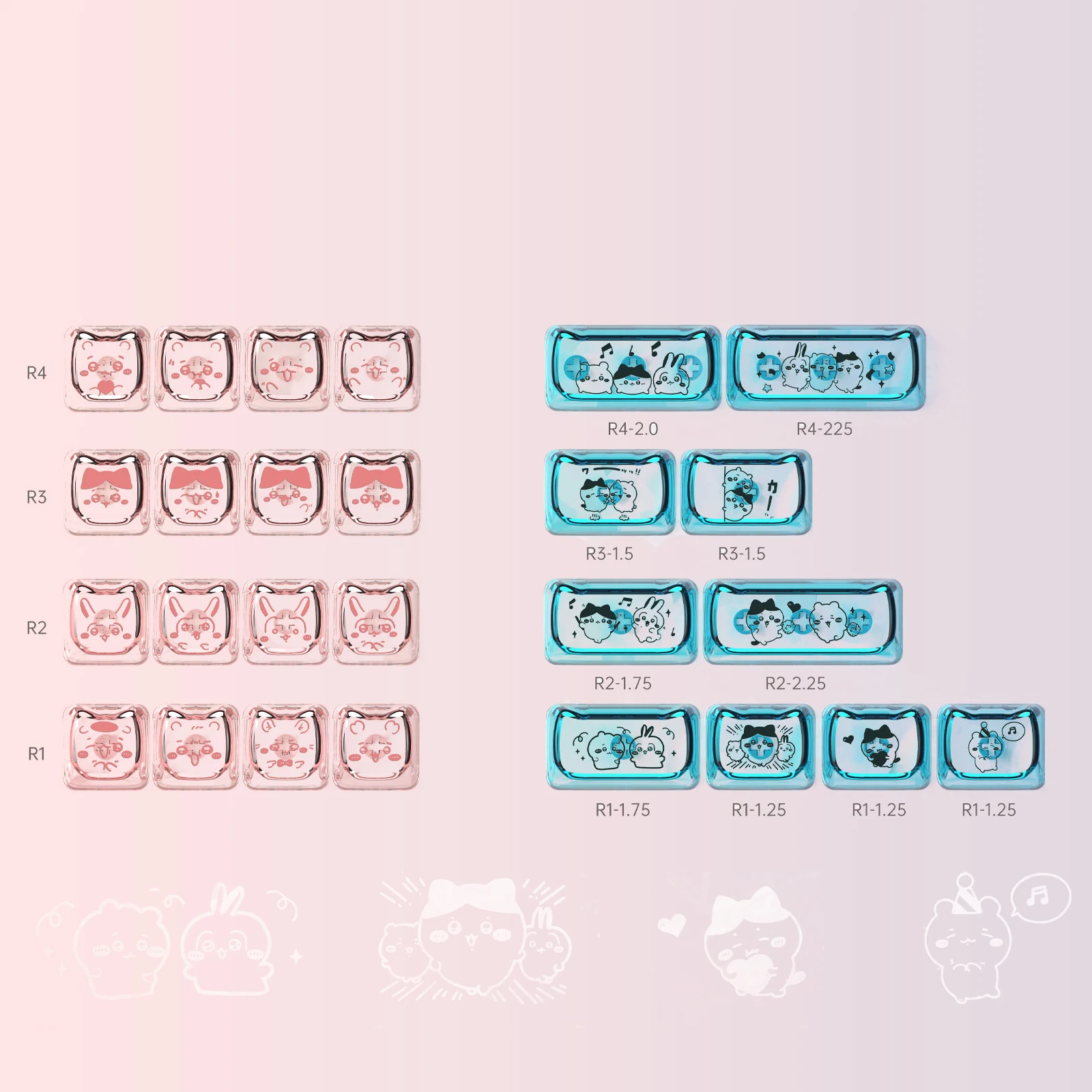 

26 keys of the Kawaii Keycaps PC Transparent Materials Dye-Sublimated MAO Profile For Mechanical Keyboard