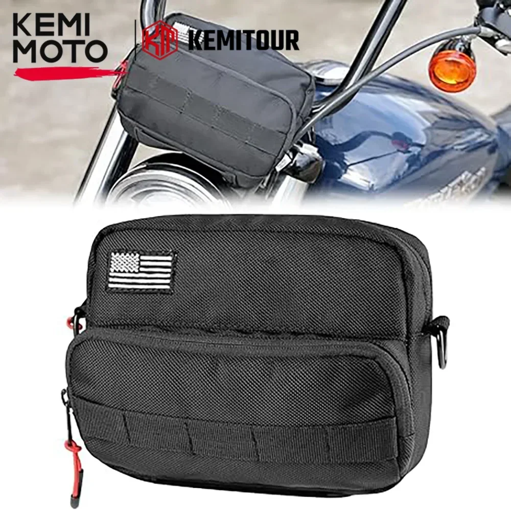 KEMIMOTO Handlebar Bag Universal Front Fork Storage Accessory Saddle Package Compatible with Cruiser Softail Dyna Sportsters