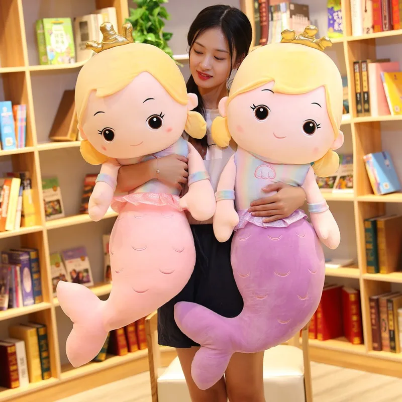 1 pz 75/110 CM Cartoon Corona Sirena Peluche Bambola di Pezza Per Bambini Ragazza Decorazione Della Casa Cuscino Fidanzata Regali Di Compleanno