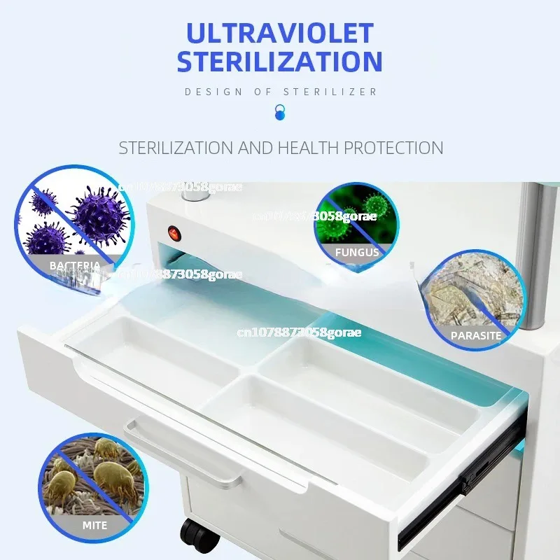 Trolley Medical Cart For Beauty Bed With LED Cold Light UV Ozone Disinfection Cabinet Tattoo Lamp