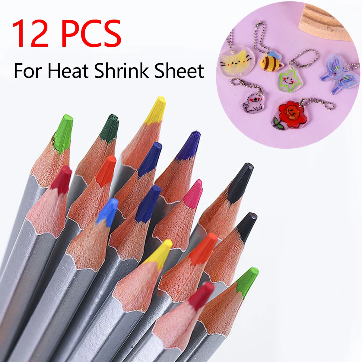 12Pcs Colored Pencil For Heat Shrinkable Sheet DIY Handmade Heat Shrinkable Sheet Tool Color Lead Keychains Craft Material