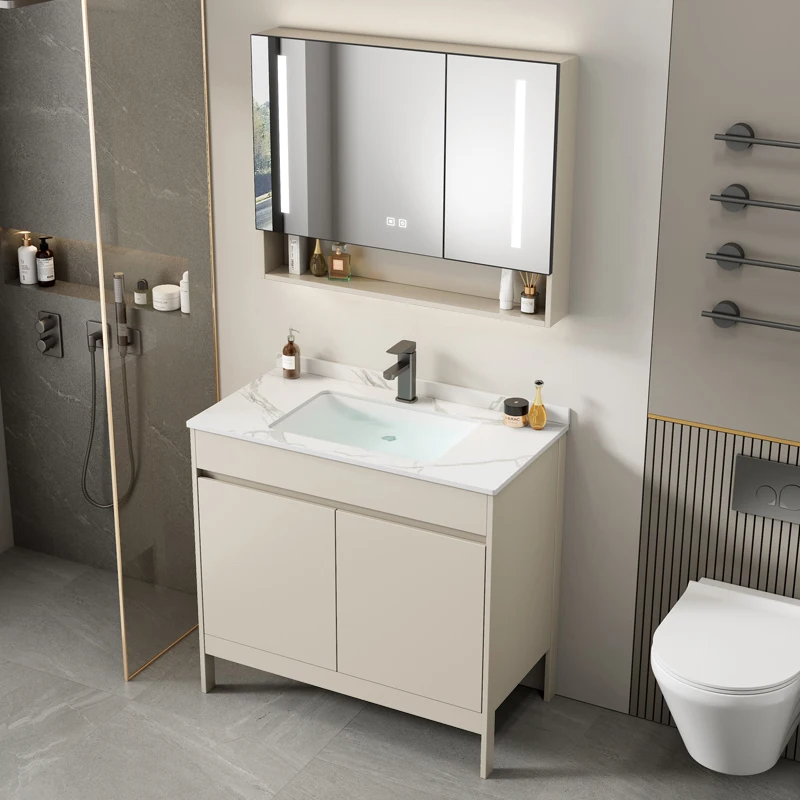 

Cream wind floor-to-ceiling washbasin Ceramic integrated space aluminum bathroom cabinet combined bathroom wash basin washbasin