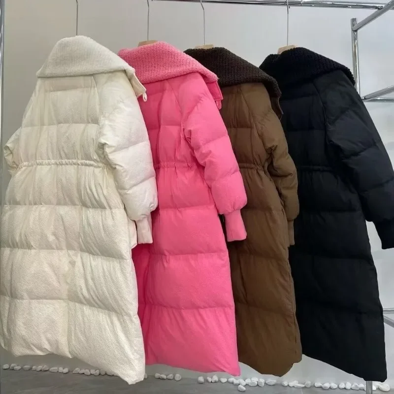 Winter Warm Thick Long Puffer Jacket Patchwork Cotton Coat Over The Knee Parkas Korean Chic Coat Windproof Windbreaker New