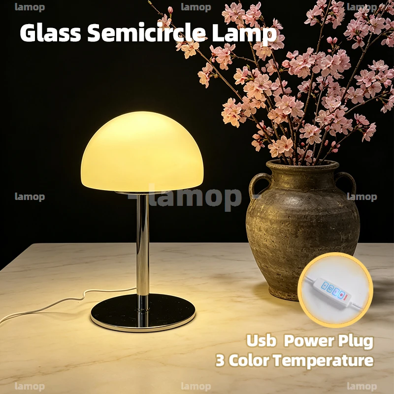 Semi‑Arc Shade Glass Table Lamp,3‑Level Dimmable Gentle Light,Vintage Art Lamp for Study Entryway Desktop