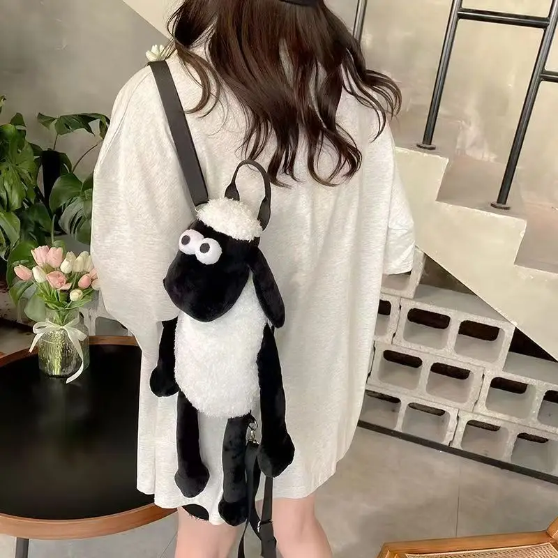 Shaun the Lamb, surrounding plush backpack, cute cartoon doll, girls, students, children, lightweight bag, birthday gift