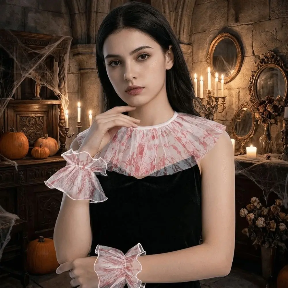 Elastic Lace Blood Colored Dress Up Set Pleated Ruffles Detachable Fake Blood Costume Kit Sensory Stimulation