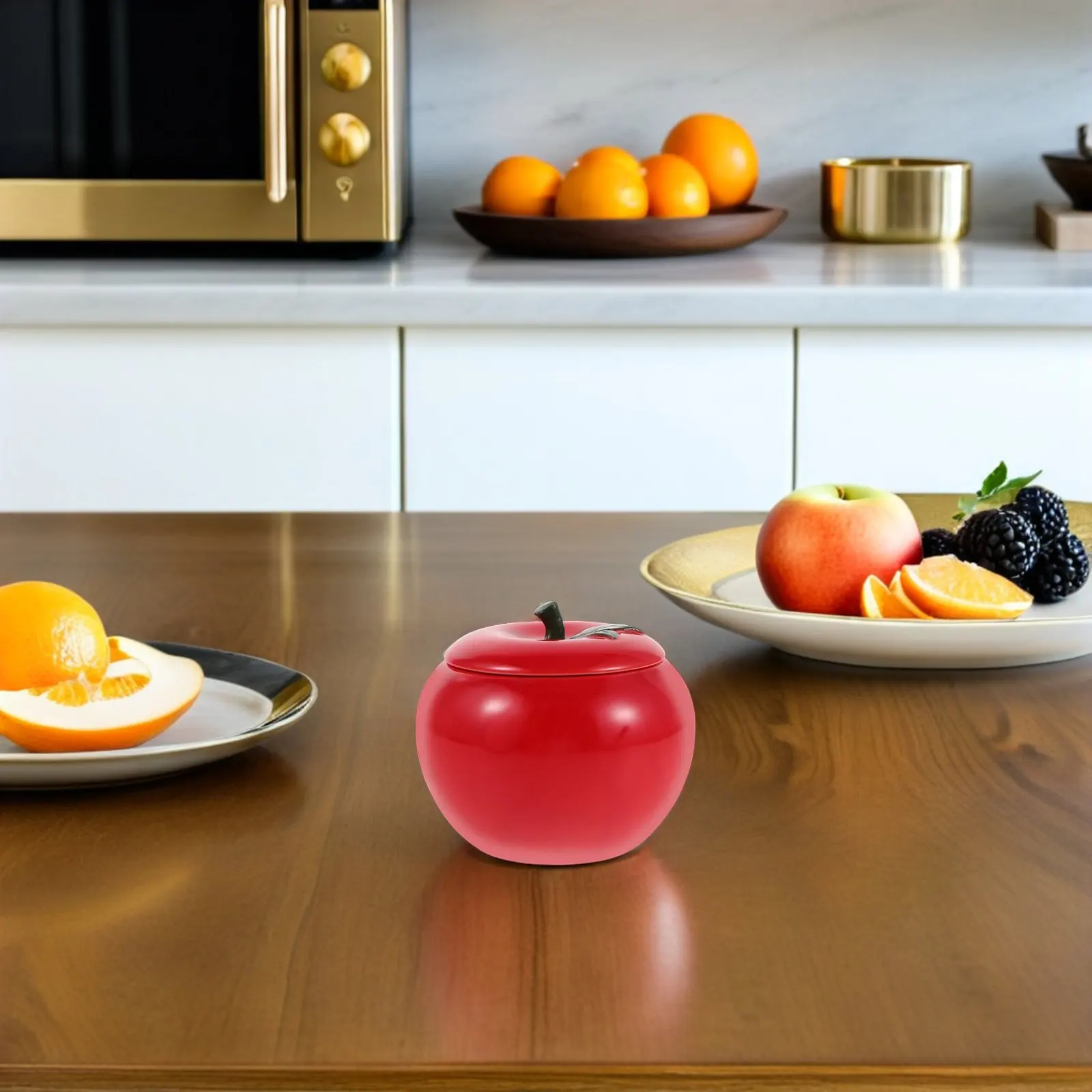 Red Apple Ceramic Candy Jar Shape Tea Storage Canister Airtight Kitchen Container Holiday Christmas Party Favor Box Decorative