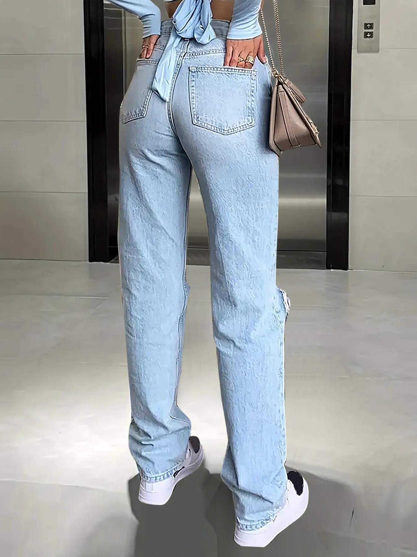 2024 nuovi jeans al ginocchio da donna jeans microelastici dritti all-match casual comodi e comodi da donna