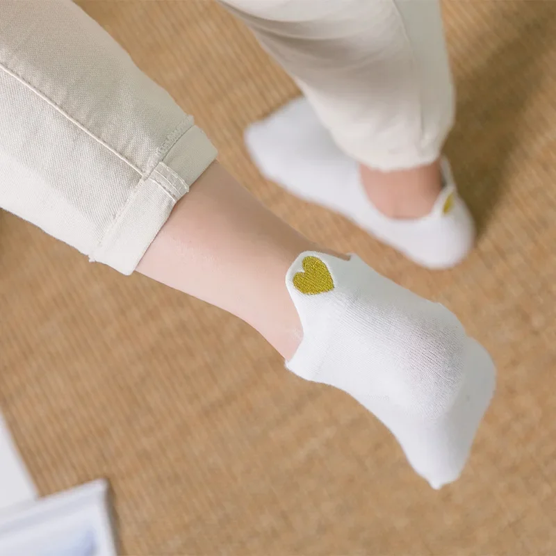 Calcetines tobilleros de algodón para mujer, medias divertidas informales con corazones, novedad de primavera, 4 pares, 2024