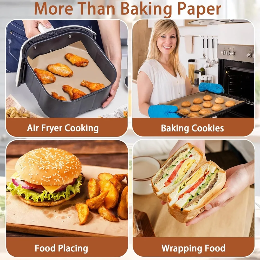 200 Pieces Parchment Paper Baking Sheets Non stick Pre-cut for Baking BBQ Paper Wax Paper Air Fryer Steaming Cookies Disposable
