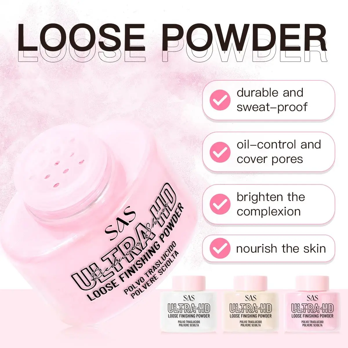 Onzichtbare poriën setting poeder matte afwerking olievrij langdurig lichtgewicht los poeder voor gezichtsmake-up