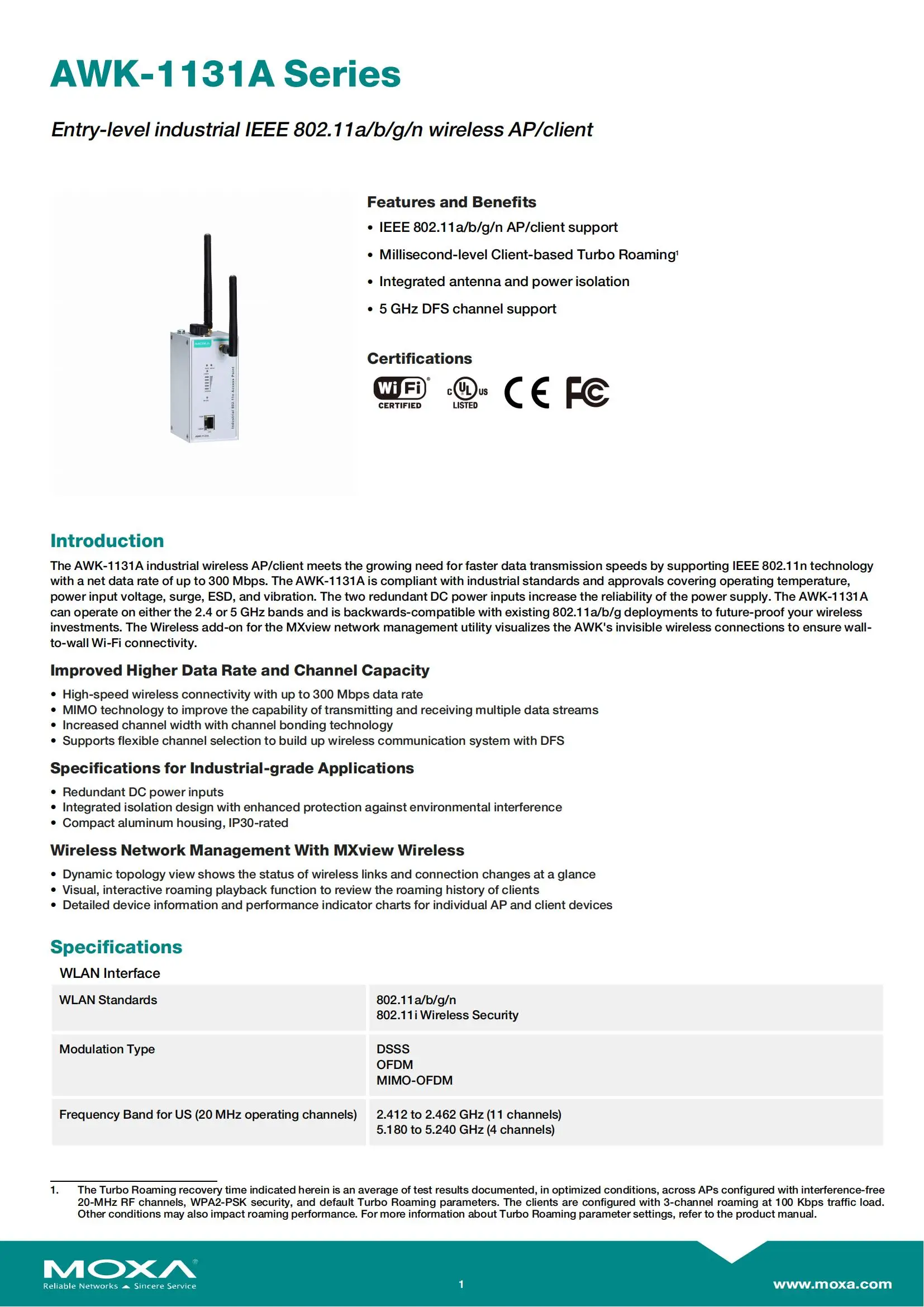 MOXA AWK-1131A-EU Industrial Wireless AP