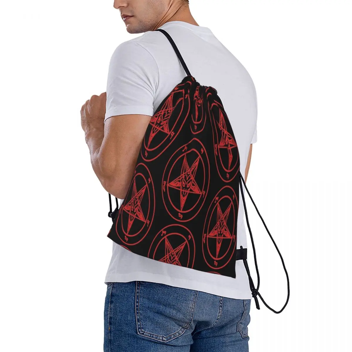 Red Baphomet Drawstring Bag Backpacks Men's Backpacks Drawstring Bags Women's Backpacks Kids' Drawstring Bags