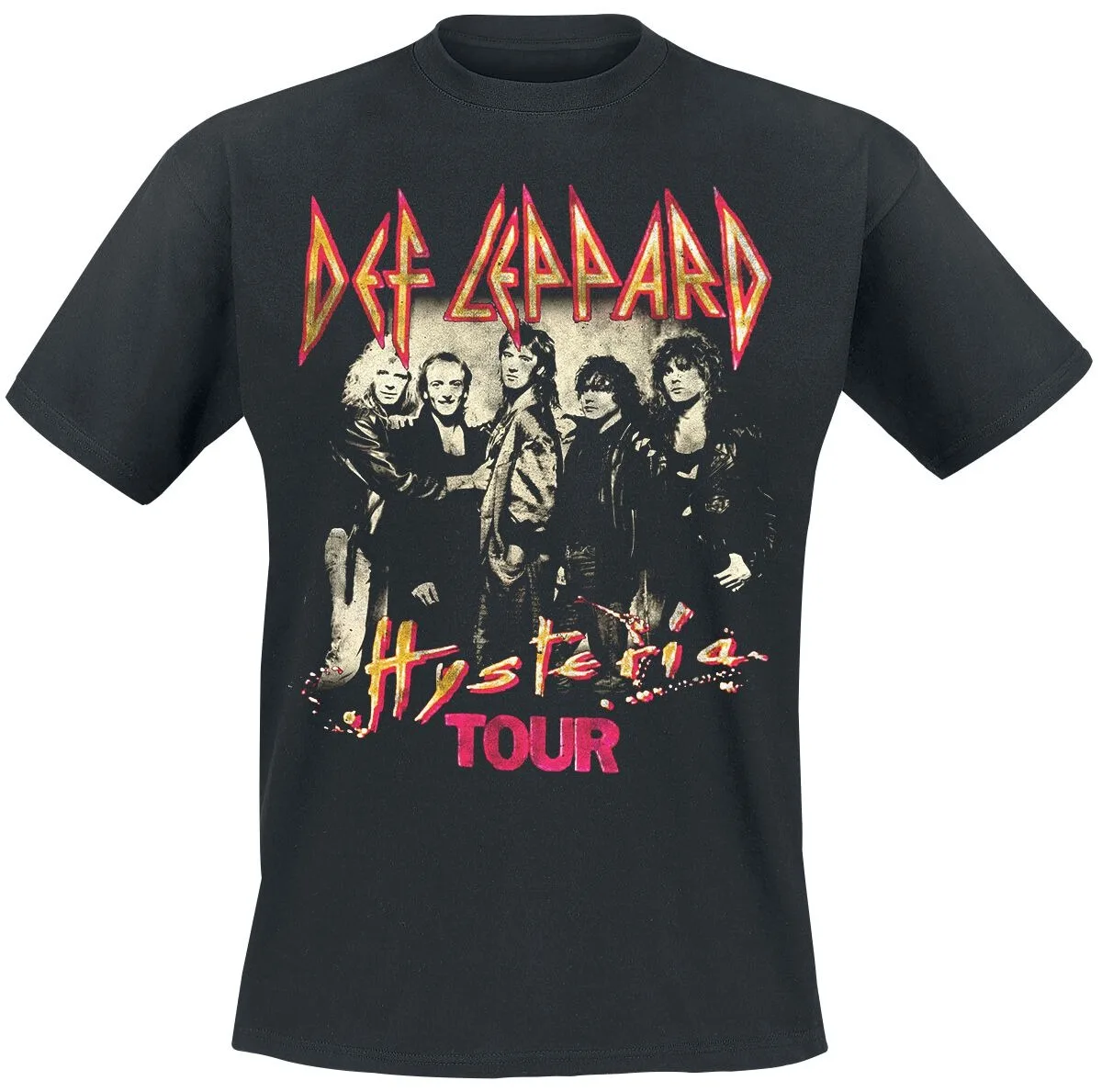 Unisex Black Cotton T-shirt Def Leppard Hysteria Leopard Print 80s Glam Metal Style Tee