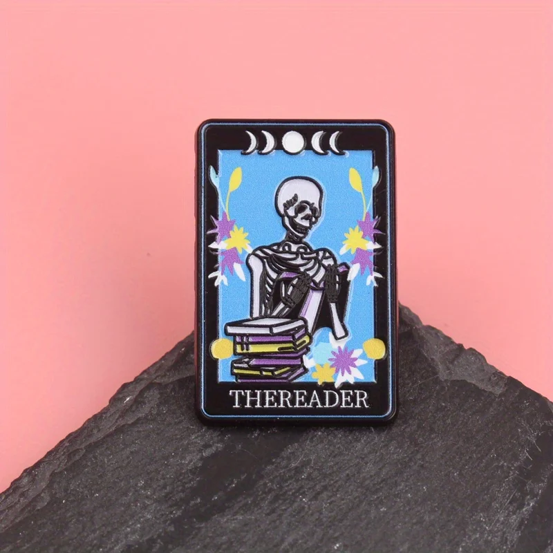 Skeletal Scholar Luminescent Brooch - Toxicology-Inspired Book Throne with Glowing Botanical Alchemy [Memento Mori Jewelry]