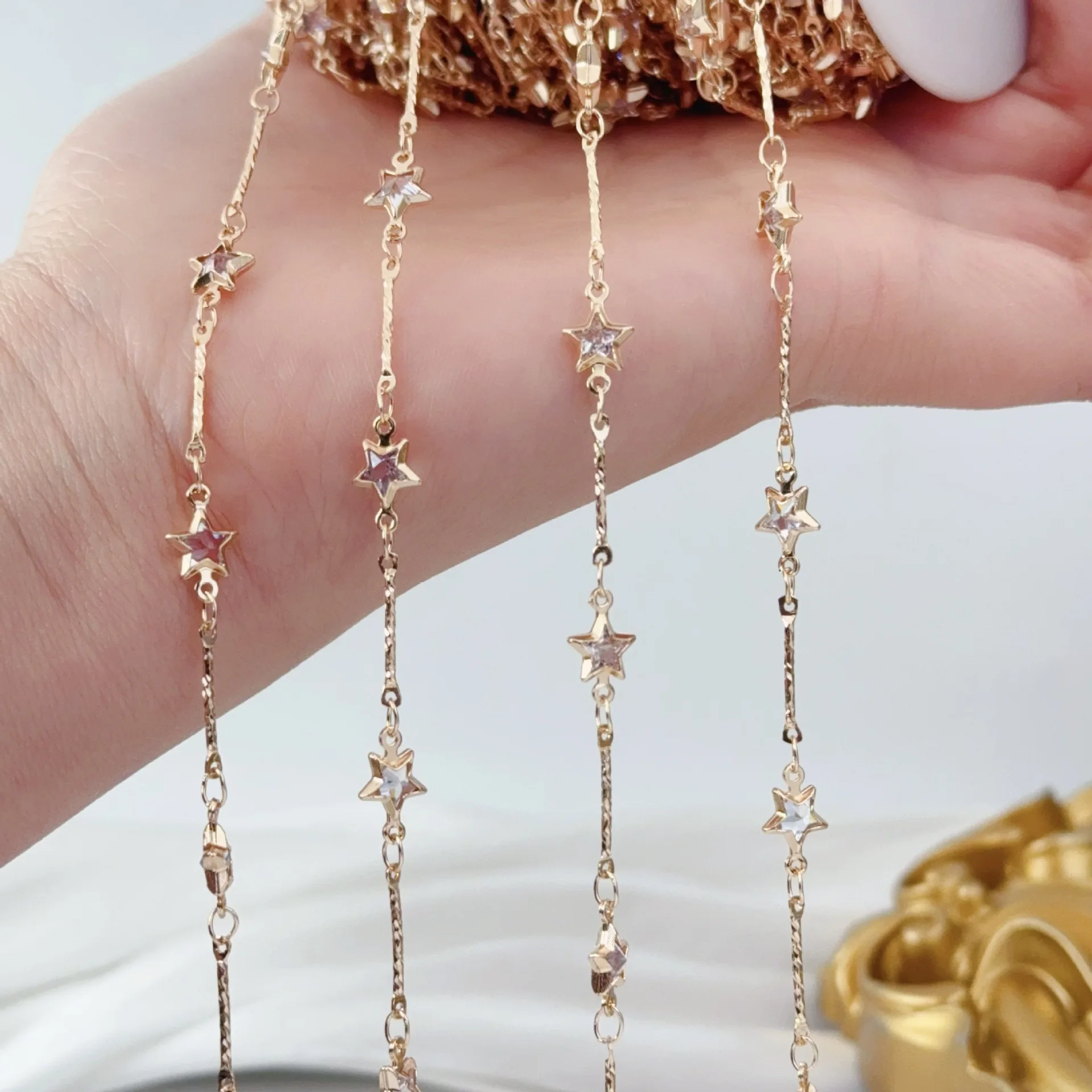 0.5/1/2M Flower Straight Stick Plus Zircon Five-pointed Star Chain Copper Chain Suitable For Bracelet Necklace Tassel Supplies image 6