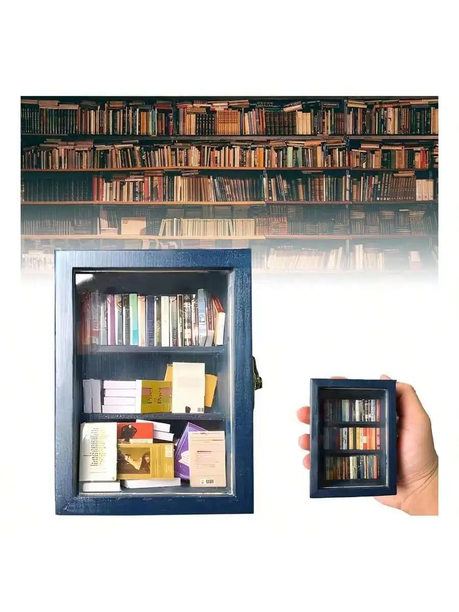 Juego de 1 pieza de estantería para aliviar la ansiedad (incluye 60 libros), sin causar ansiedad, mini adornos de casa de libros