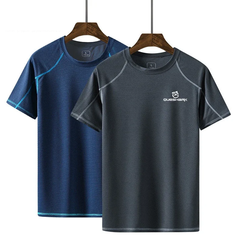 QUESHARK Men Quick Dry Short Sleeve Running T Shirt Breathable Tops T-shirts Fitness Gym Workout Ultrathin Ultralight Sports Tee image 6
