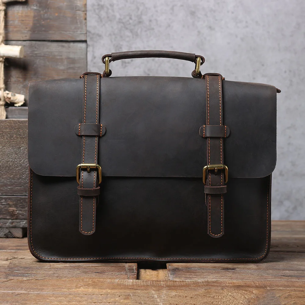 S.WORKER Echtleder-Aktentasche für Herren | Vintage Büro-Handtasche Laptop-Tasche – Detail 7