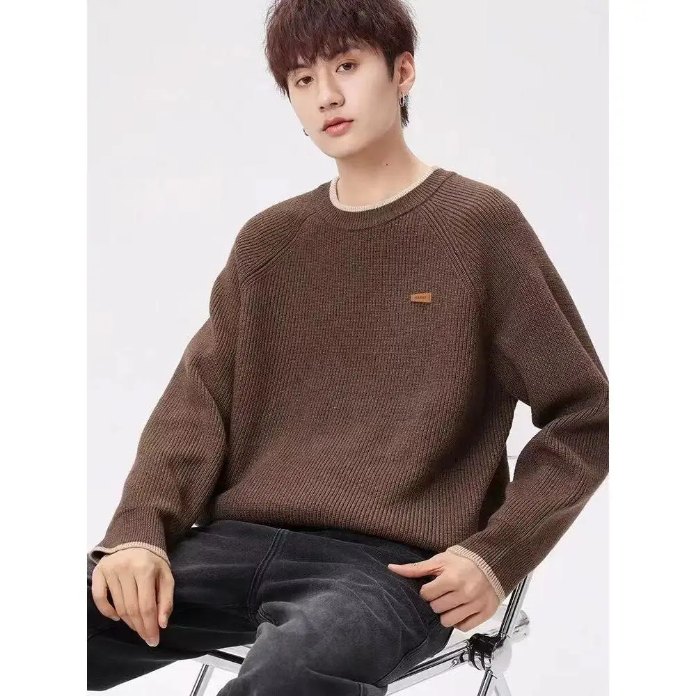 

Теплый повседневный мужской вязаный свитер, круглый пуловер Ne, тяжелый вес, свободный крой, осень-зима, модное полиэфирное волокно, деловой повседневный