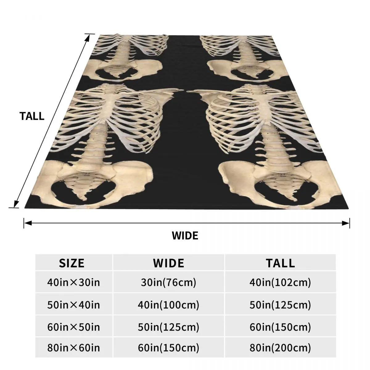 Halloween Gothic Anatomy Rib Cage Bones Human Skeleton Blanket Soft Flannel Throw Blanket Plush for Bed Living room Home Sofa