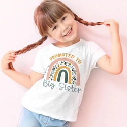 Camiseta con estampado de arcoíris para niñas, ropa de verano para niños pequeños, promocionado a la hermana mayor, anuncio de bebé