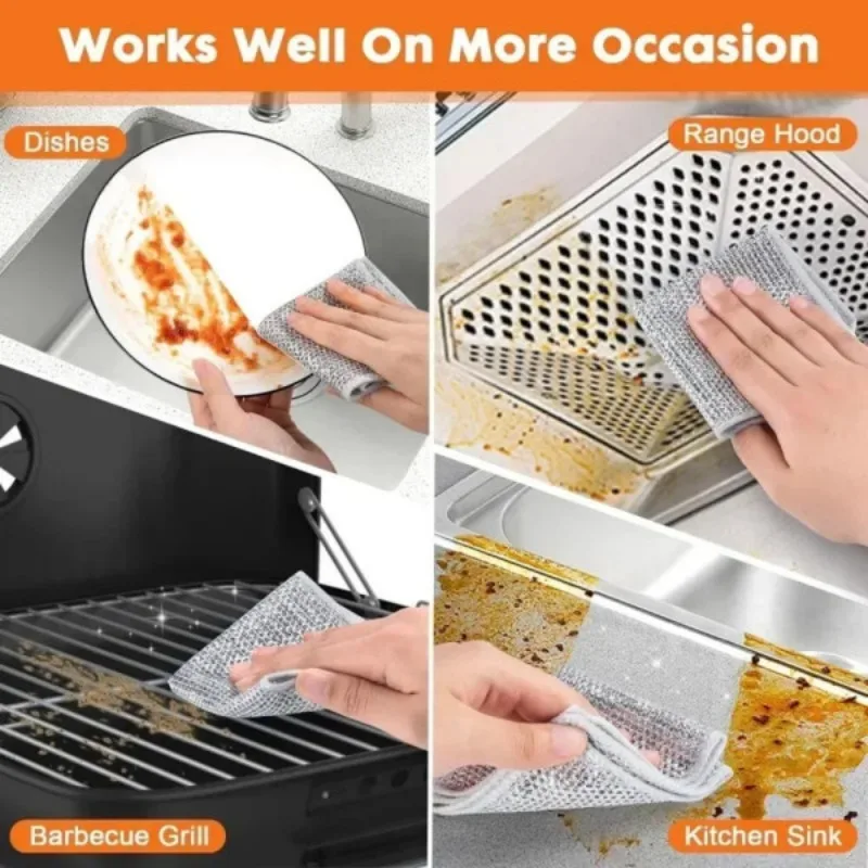 Cotton Rags Kitchen Cleaning Cloth Towels Tea Towel Magic Cloths Metal Kitchen Cloth Multifunctional Non-Scratch Wire Dishcloth