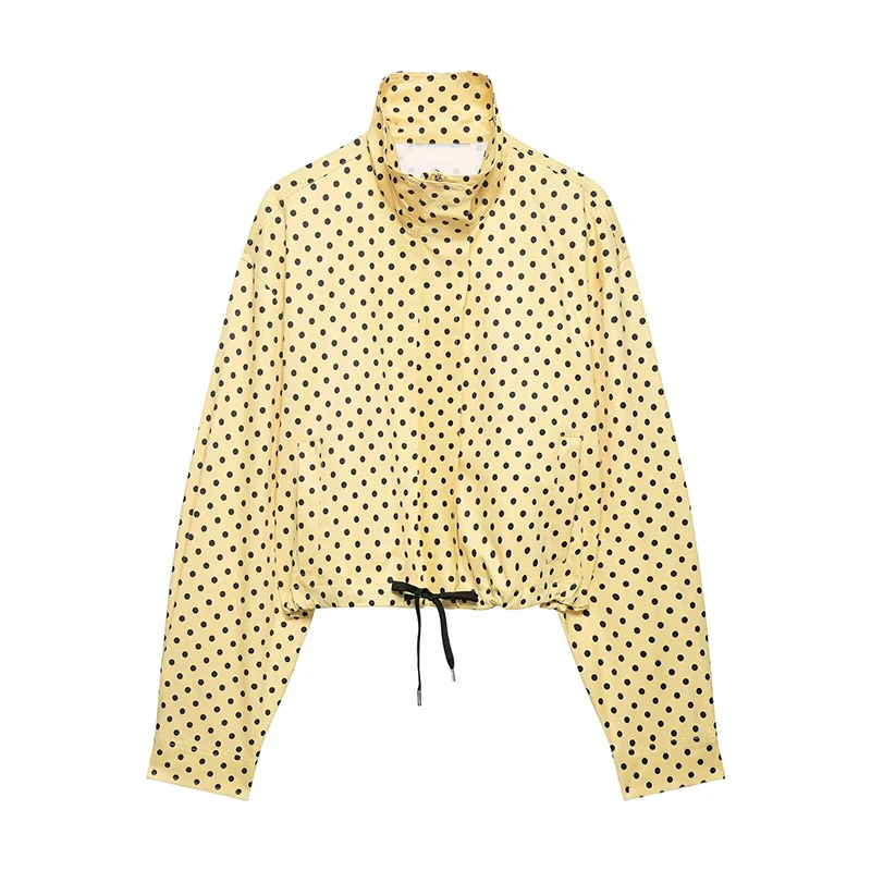 Women's Jackets Coats Autumn Fashion Polka Dot Turtleneck Long Sleeve Loose Coats Streetwear Female Outerwear Chic Tops view 3