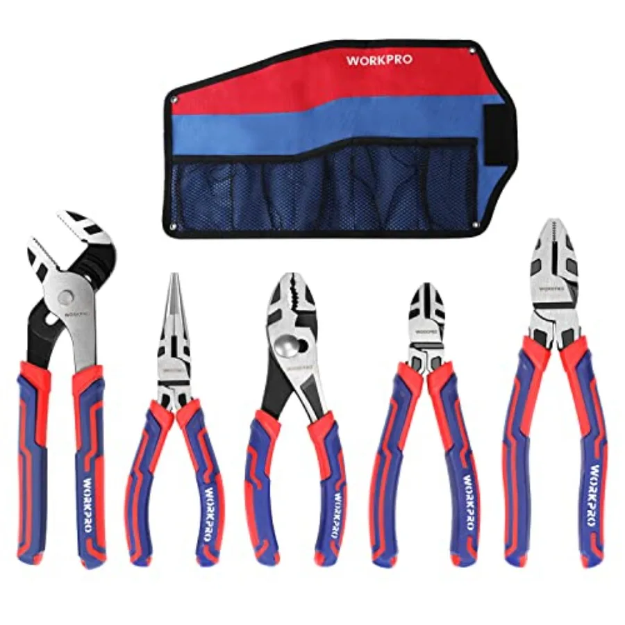

Premium CrV Construction Pliers Set with 6 Inch Slip Joint Long Nose Diagonal Cutting 8 Inch Groove Joint 7 Inch Linesman and D