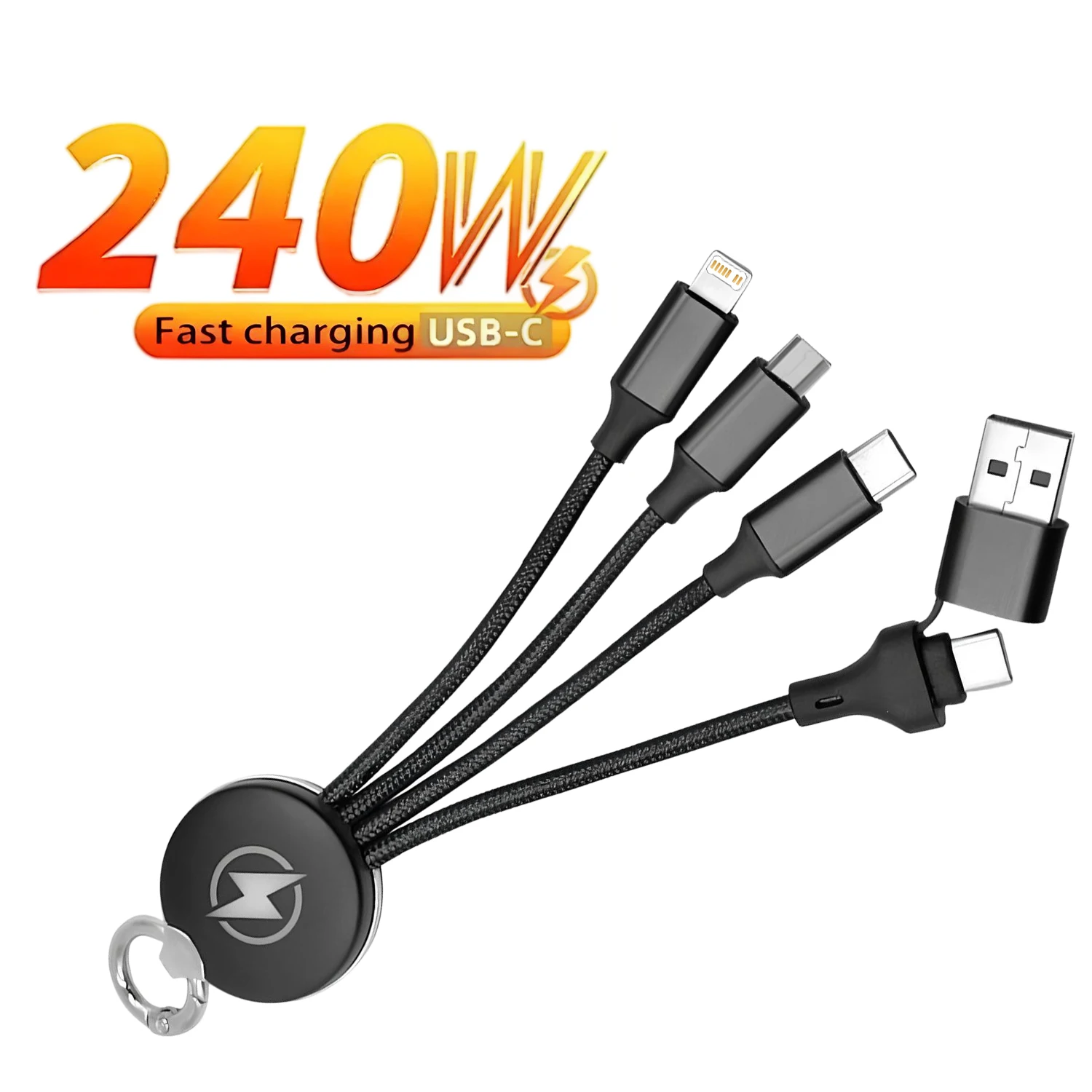 Multi Charging Cable Short Portable Hook Keyring 2 in 3 Fast Charger Cord PD 240W USB A/C to Type C For HUAWEI OPPO Phone