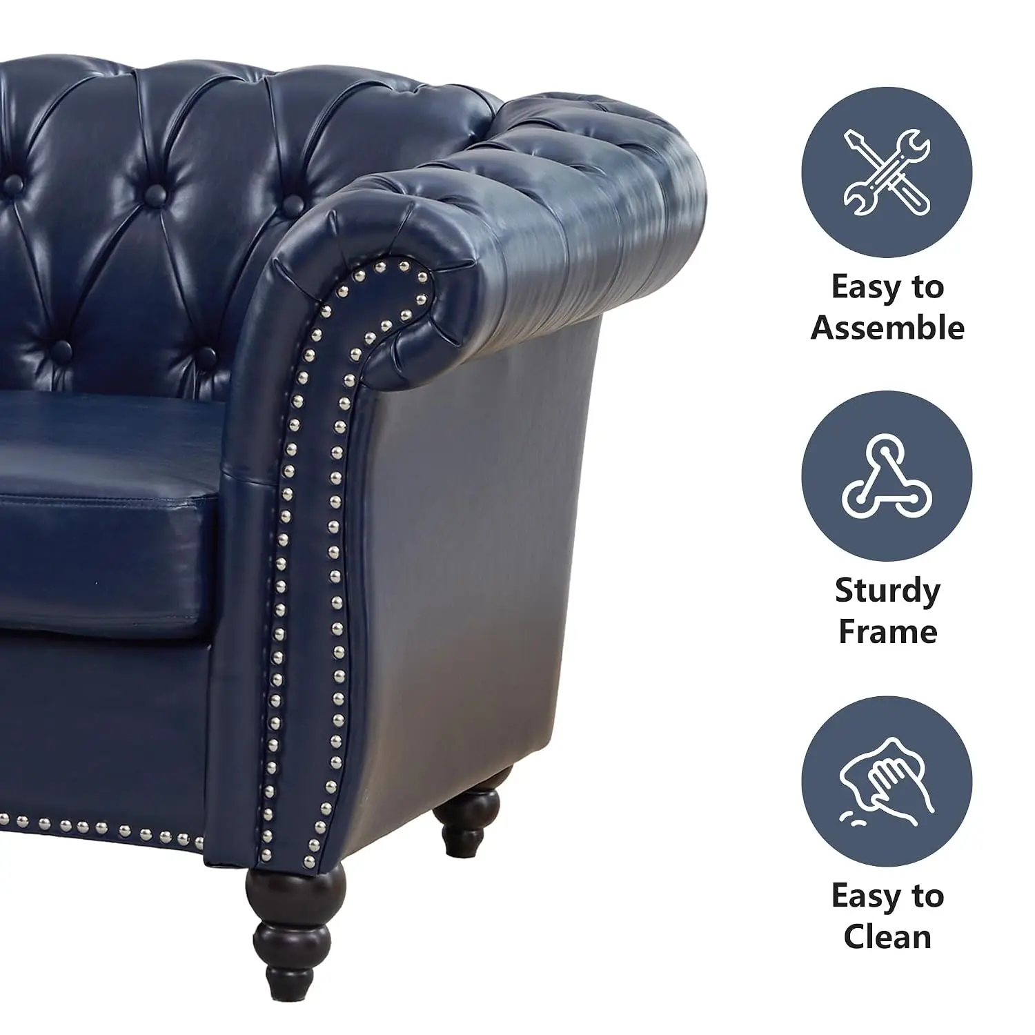 Faux Leather Loveseat Tufted 2 Seater Rolled Arms Nailhead Living Room Bedroom Office, Customized