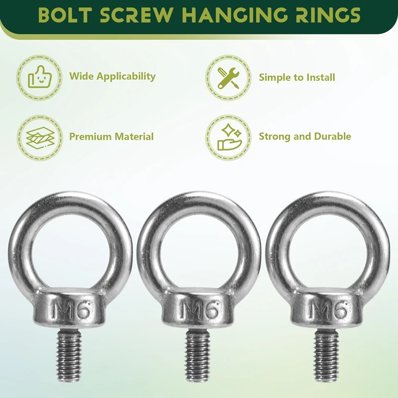 ABSJ-10PCS Vite bullone a occhiello di sollevamento in acciaio inossidabile 304 argento resistente M6 per sollevamento fune metallica
