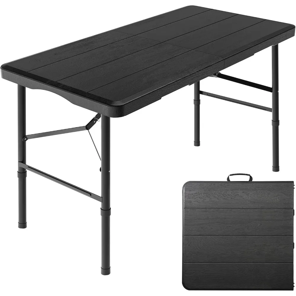 4 Ft Wood Grain Folding Table, 350 LBS Load Capacity, Durable Portable Tabletop Solution for Indoor Outdoor Camping, Picnic & Barbecue