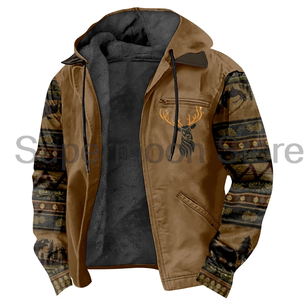 Camouflage Elk Print Deer Hunting Zipper Hoodies Long Sleeve Streetwear Women Men Jacket Parkas Unisex Winter Coat