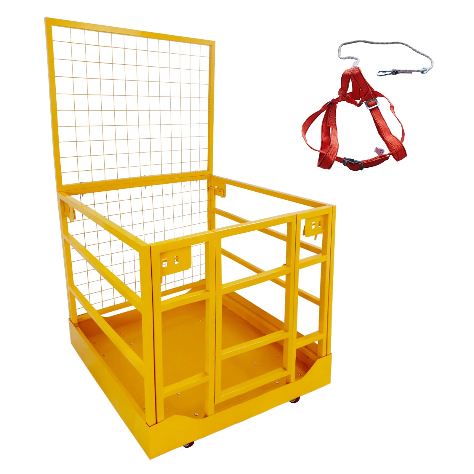 

43"x45" Forklift Safety Cage, 1400 LBS Capacity Forklift Work Platform with Safety Harness, Collapsible Aerial Platform for Lift