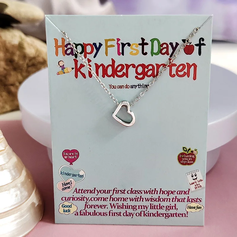 Stainless Steel Hollow Love Heart Pendant Necklaces Happy First Day Of Kindergarten Jewelry Back To School Gifts