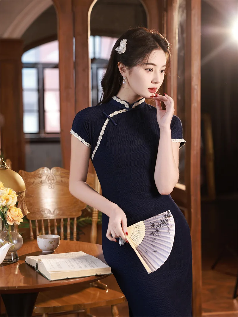 Handmade Button Sexy Women Long Qipao Vestidso Vintage Mandarin Collar Evening Party Dress Girl Daily Evening Party Cheongsam