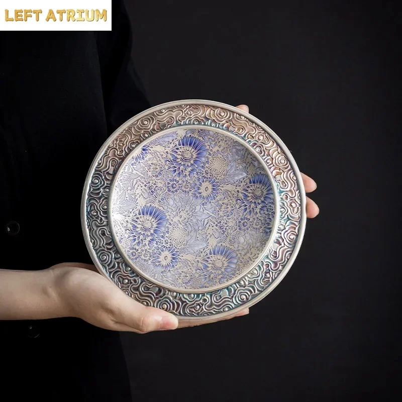 Ceramics Gilded Silver  Sunflowe Pot Bearing Ceramic Water Storage Kettle Mat Tea Teapot Base Tea  Tray