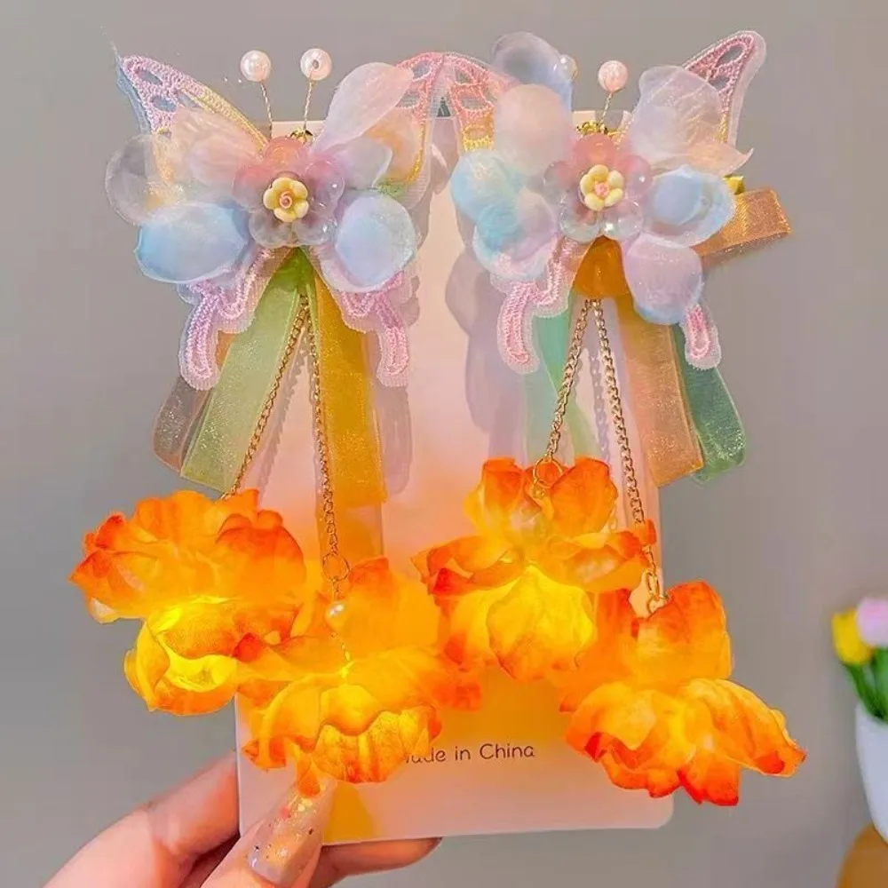 

Набор из 2 шт. светящихся заколок для волос в виде искусственных цветов, очень большие шелковые заколки-бабочки с подвижными кисточками, для детей