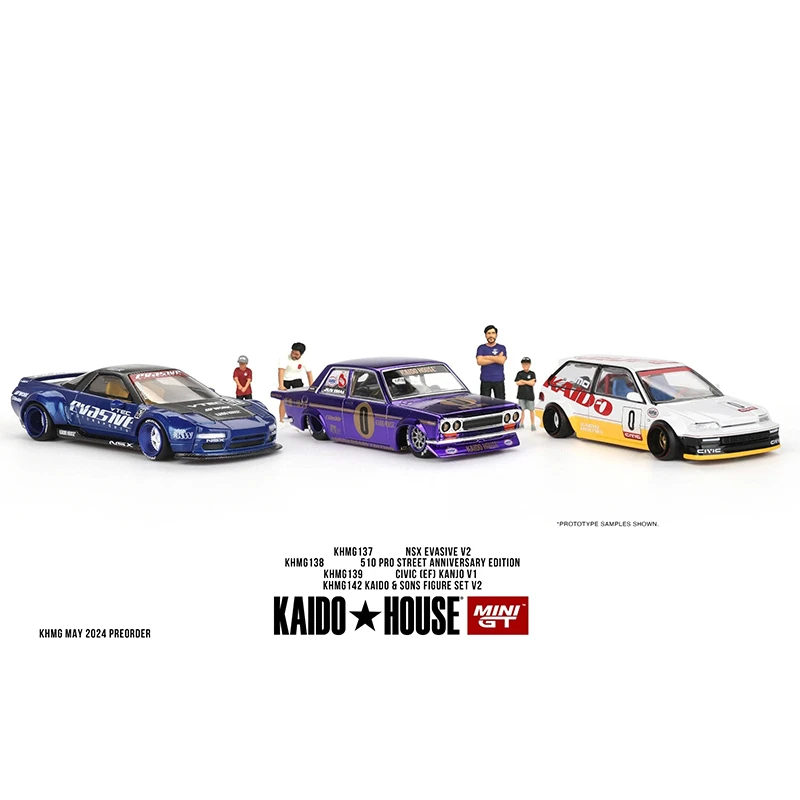 Kaido-MINIGT de Casa preventa, 1:64 M3 E30 GTR R34 Carbon 510 NSX CIVIC Wagon 240Z Silverado Diecast Car Model Toys, actualizaciones mensuales